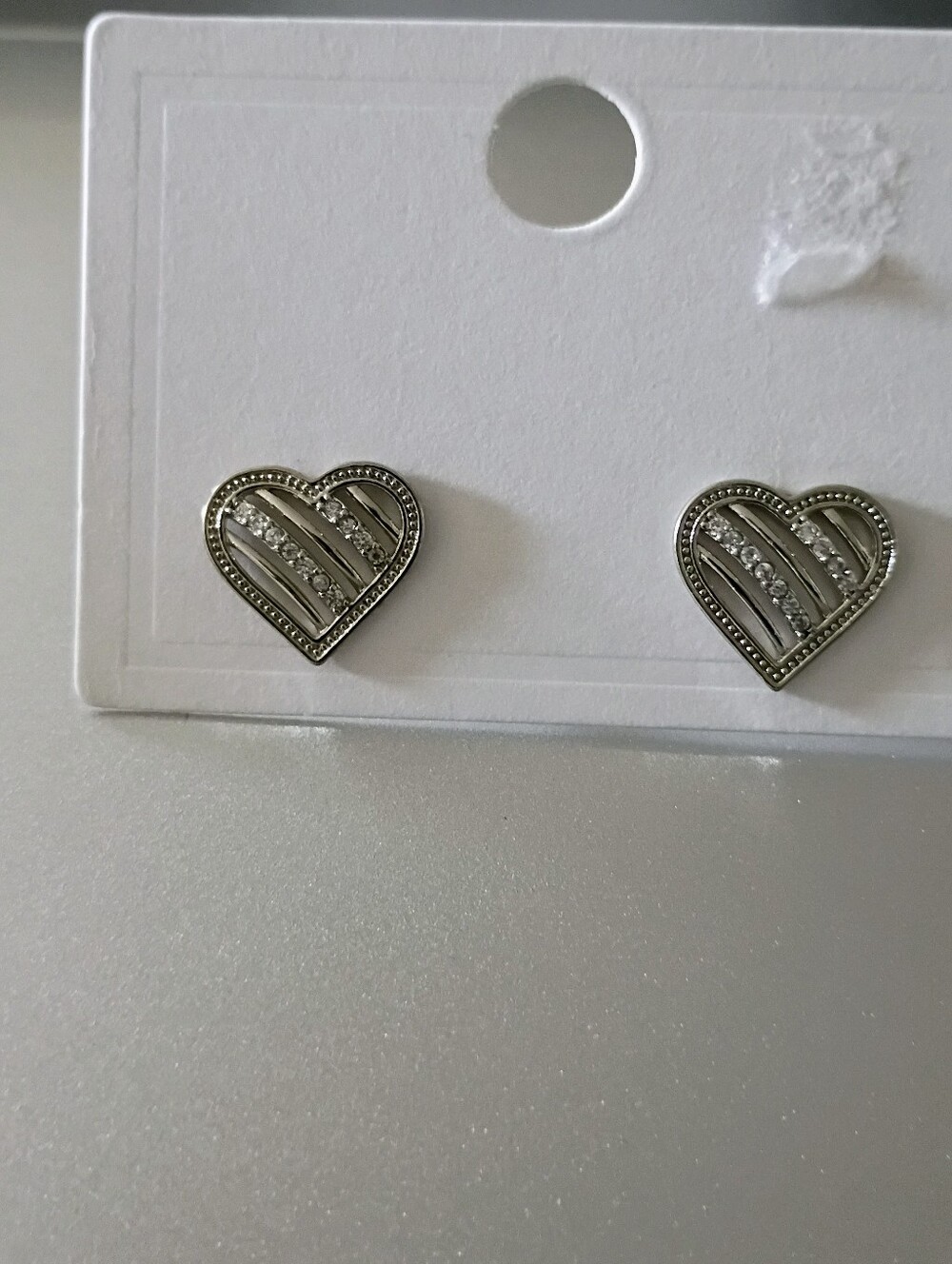 New White Gold Plated Heart Stud Earrings with Clear CZ's